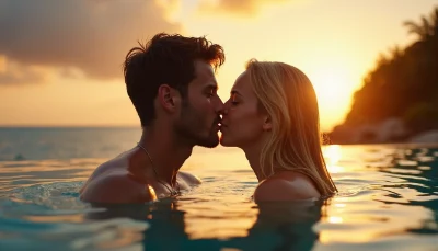 Romantic kiss in infinity pool