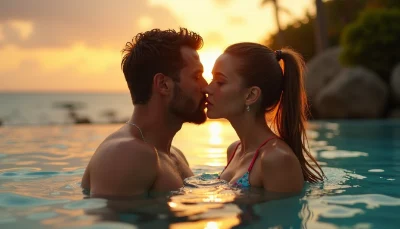 Couple kiss in new romantic love