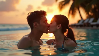 Couple in resort swimming pool